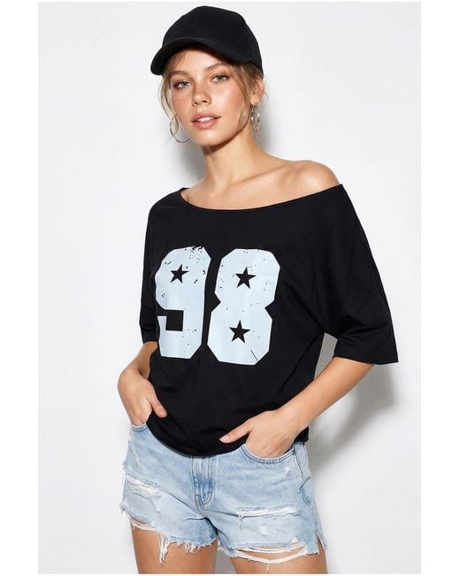 Bianco Lucci White Oversized Cotton Boat Neck Printed T-Shirt
