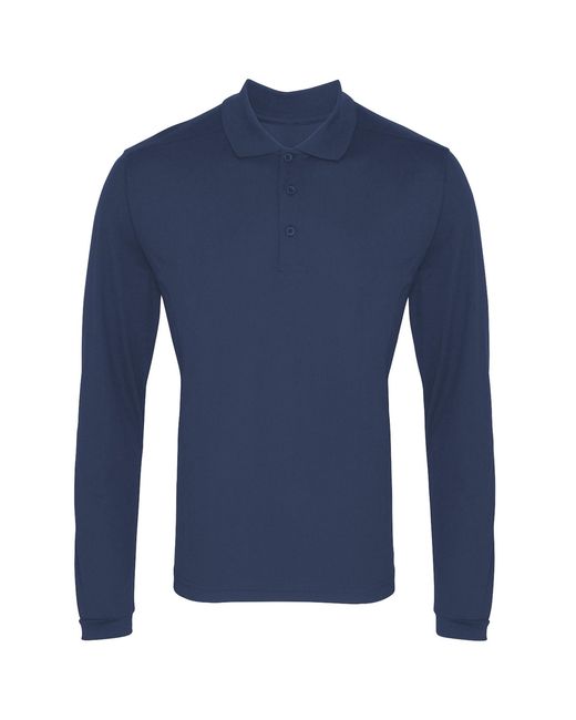 PREMIER Blue Long Sleeve Coolchecker Pique Polo Shirt for men