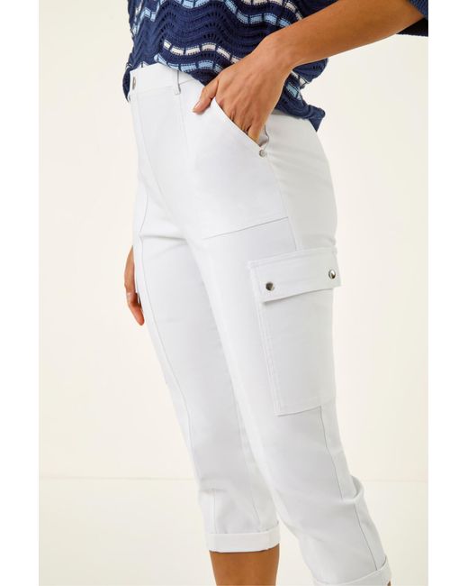 Roman White Cropped Cargo Stretch Trouser
