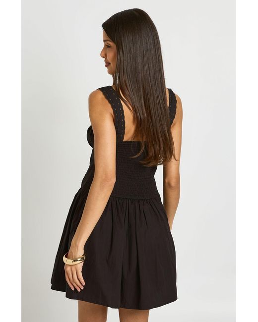 Boohoo Black Lace Trim Ruched Bust Mini Dress