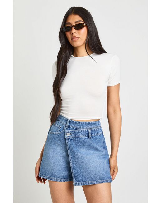 Boohoo Blue Tall Basic Short Sleeve Crew Neck Crop Top