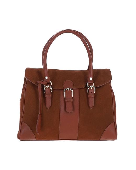 Ashwood Leather Brown 'Onda Opulenta' Flap Over Soft Suede Tote Bag