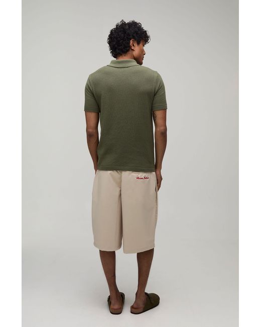 BoohooMAN Green Regular Fit Textured Button Up Knitted Polo for men