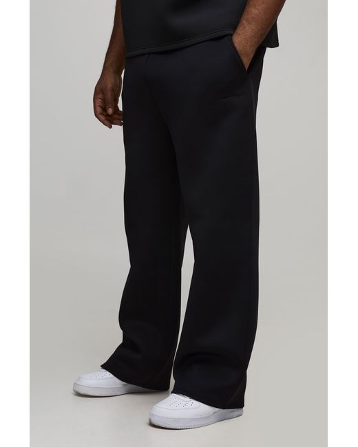 BoohooMAN Black Plus Relaxed Fit Scuba Marl Trousers for men