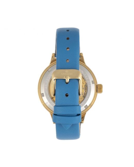 Empress Metallic Alice Automatic Mop Skeleton Dial Leather-Band Watch