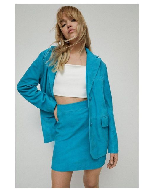 Warehouse Blue Real Suede Single Breasted Blazer