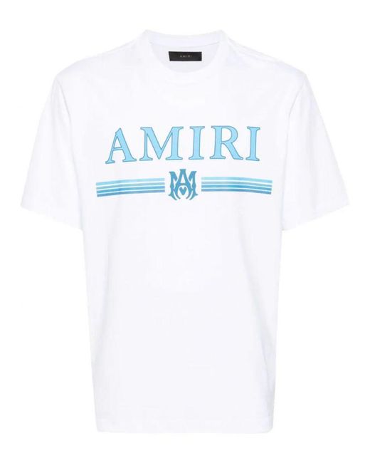 Amiri Ma Bar Blauw Logo Bedrukt T-shirt In Wit in het White voor heren