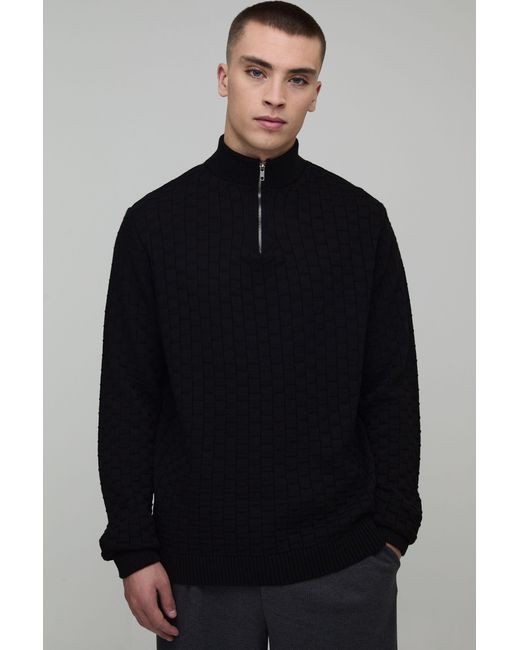 BoohooMAN Blue Regular Fit Geo Knitted 1/4 Zip Jumper for men