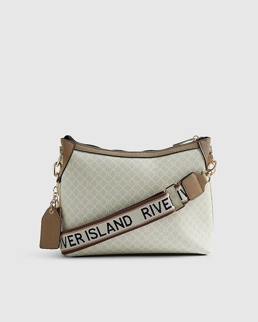 River Island Natural Crossbody Bag Monogram Chain Front