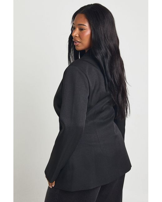 Boohoo Blue Plus Cinched Ruched Waist Blazer