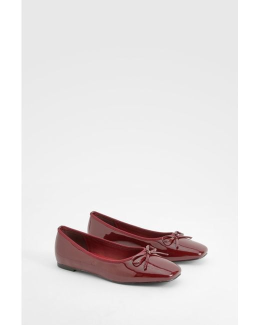 Boohoo Red Bow Square Toe Ballerina