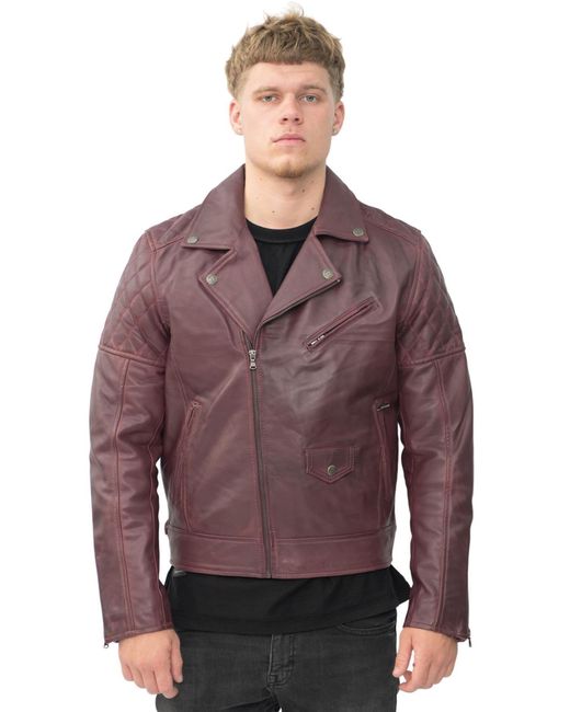Infinity Leather Purple Cross Zip Biker Jacket for men