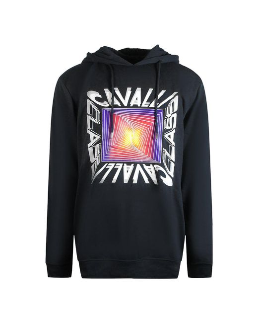 Roberto Cavalli Blue Cavalli Class Asymmetric Box Design Hoodie for men