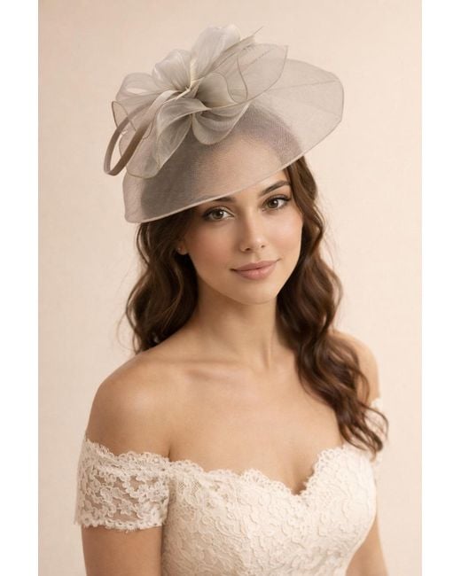SVNX Natural Large Double Layer Floral Feather Fascinator