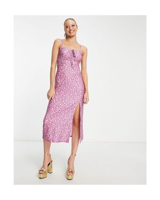 Miss Selfridge Pink Gathered Bust Midi Slip Dress