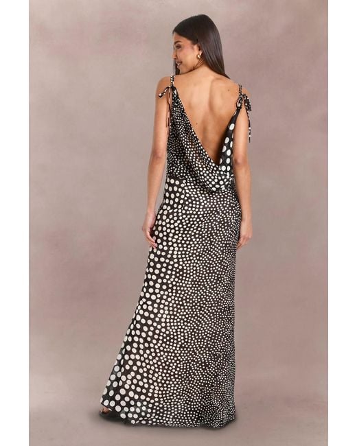 Boohoo Brown Polka Dot Cowl Cami Slip Dress