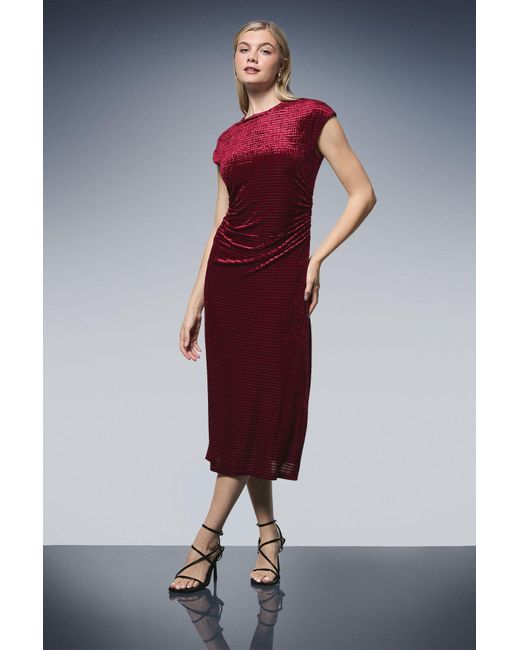 PRINCIPLES Multicolor Striped Velvet Ruched Waist Midi Dress