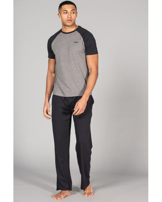 Tokyo Laundry Gray Mid Cotton 2-Piece Short Sleeve Raglan Top And Jersey Bottoms Loungewear Set for men