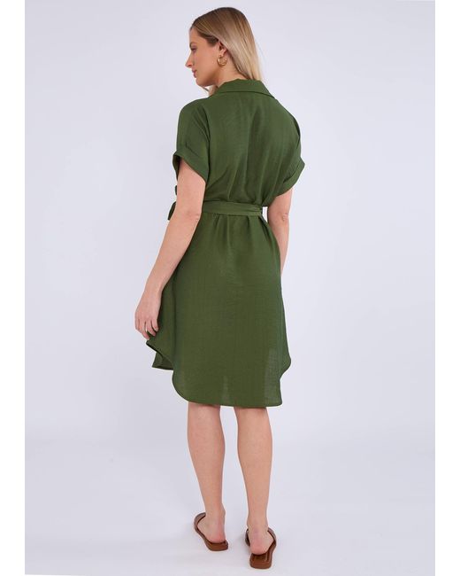 Gini London Green Utility Belted Oversized Viscose Shirt Dress