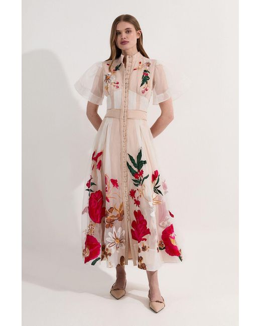botanical embroidery organdie angel sleeve midi dress KAREN MILLEN Plus Size Botanical Embroidery Organdie Midi Dress