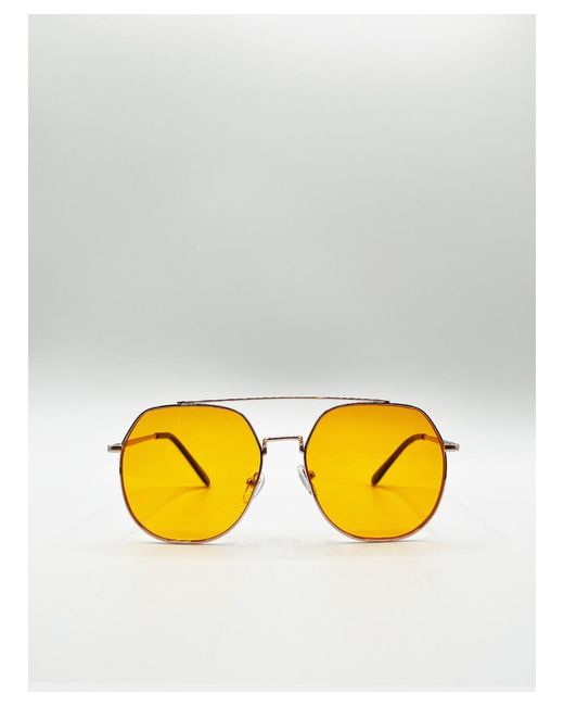 SVNX Yellow Rounded Aviator Style Sunglasses
