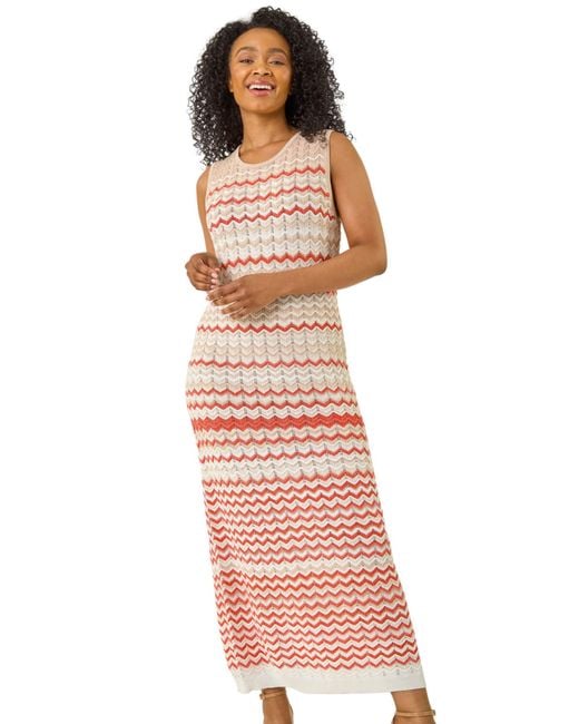 Roman Red Petite Chevron Knitted Midi Dress