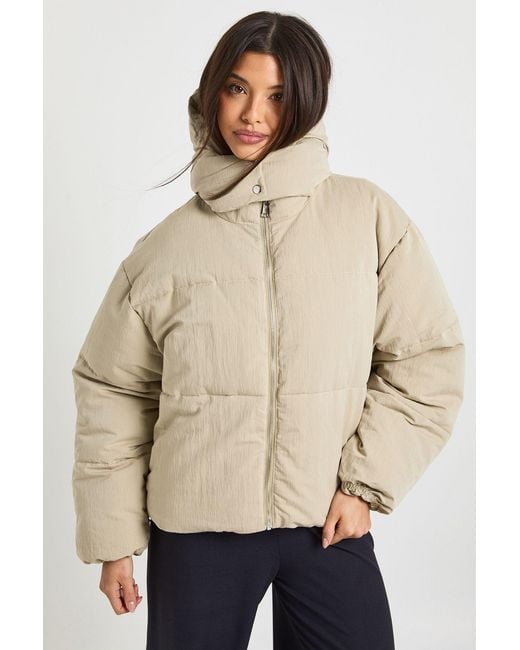 Boohoo Natural Peached Short Hooded Puffer Jacket