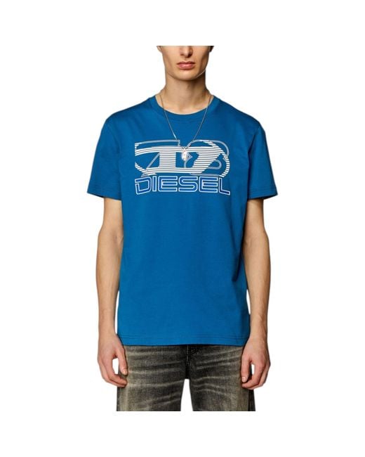 DIESEL Blue T Shirts Diegor Logo Print Crew Neck Summer Cotton Tee for men