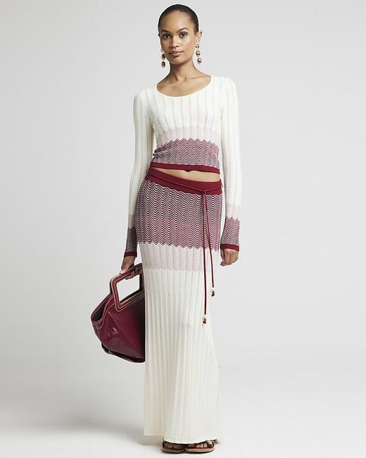 River Island White Chevron Knit Maxi Skirt