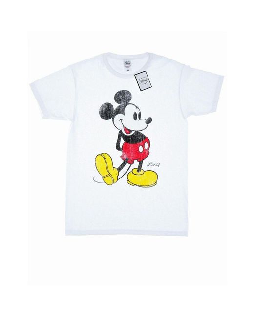 Disney White Mickey Mouse Classic Kick T-Shirt () Cotton for men