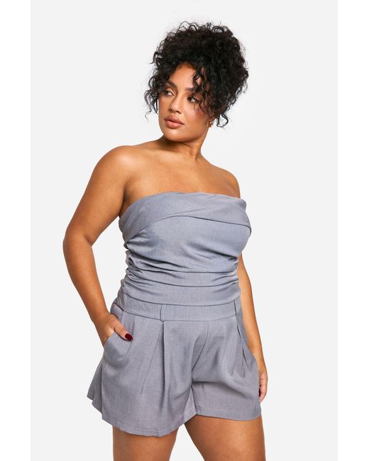Boohoo Gray Plus Woven Bandeau Ruched Detail Playsuit