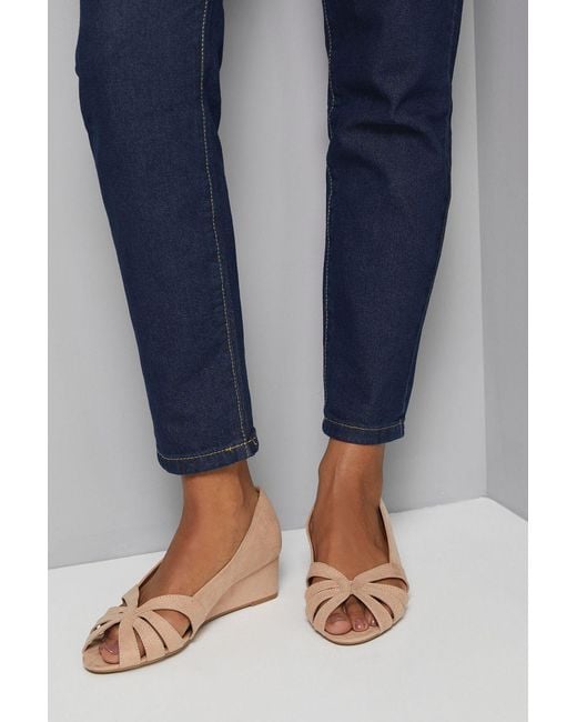 Good for the Sole Blue Wide Fit Millie Faux Suede Comfort Low Wedge Peeptoe Court Shoes