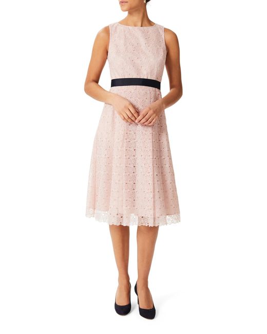 Hobbs Pink Iris Embroidered Midi Dress