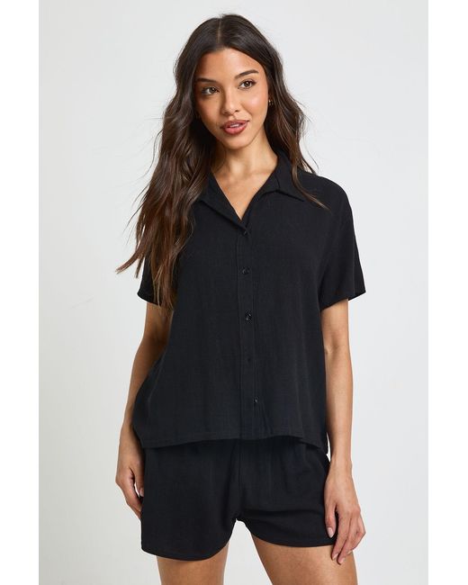 Boohoo Black Linen Look Beach Shorts