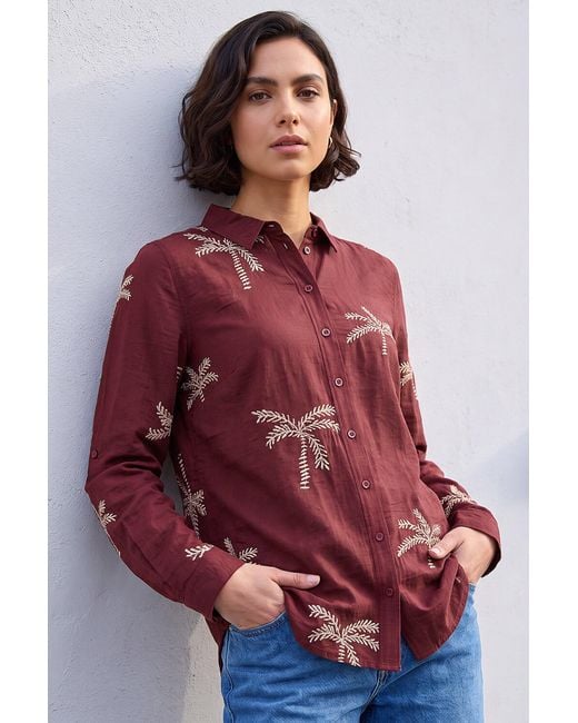 Roman Embroidered Palm Print Shirt