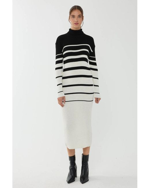Hiccup Black Striped Turtleneck Bodycon Midi Dress