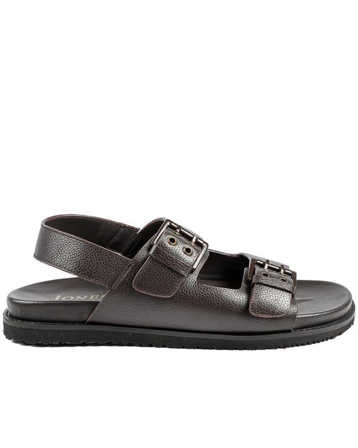 Jones Bootmaker Brown Whitaker Leather Buckle Sandals for men