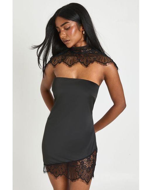 Boohoo Black Lace Cape Detail Mini Dress
