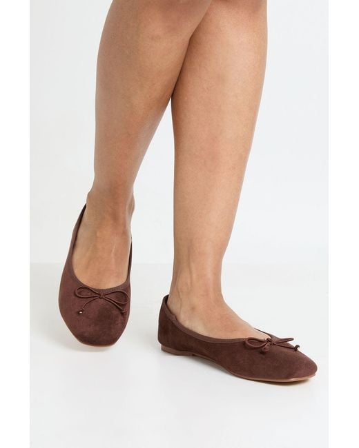 Boohoo White Faux Suede Bow Detail Square Toe Ballet Flats