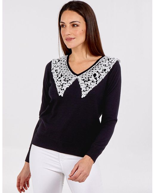 Blue Vanilla Black Vanilla Lace Collar V-Neck Jumper