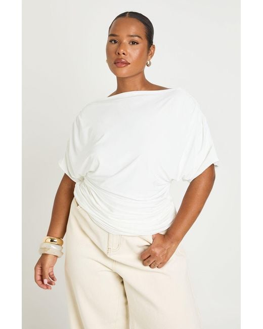 Boohoo White Plus Draped Bardot Top