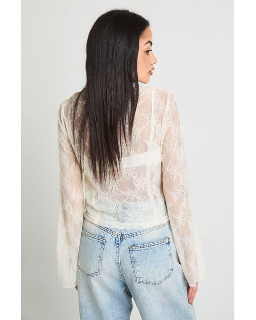 Boohoo White Sheer Lace Ruffle Blouse