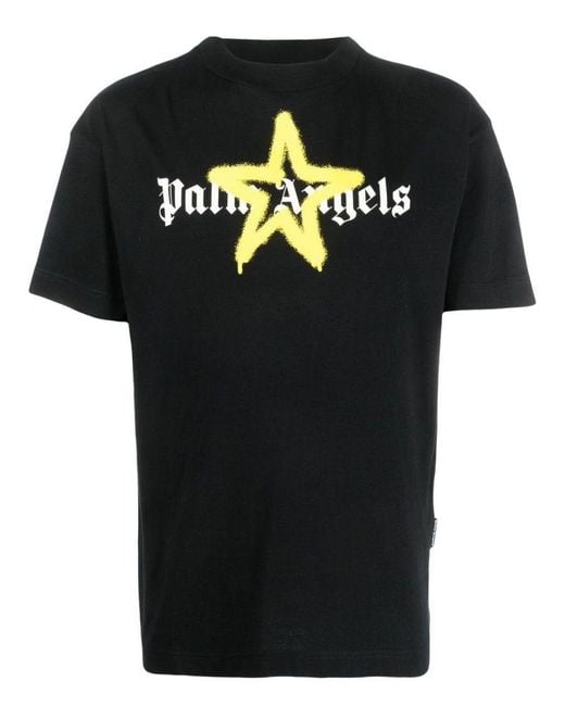 Palm Angels Palm Angel Yellow Star Sprayed T-shirt Met Logoprint In Zwart in het Black voor heren