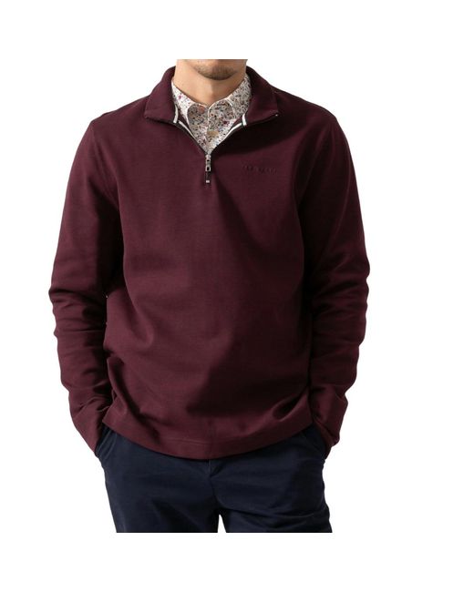 Ted Baker Purple Actosj Branded Quarter Zip Sweater for men