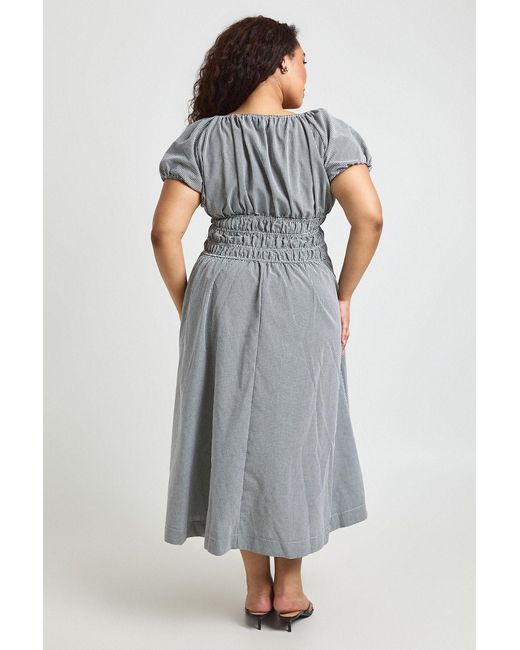 Boohoo Gray Plus Gingham Shirred Waist Midaxi Dress
