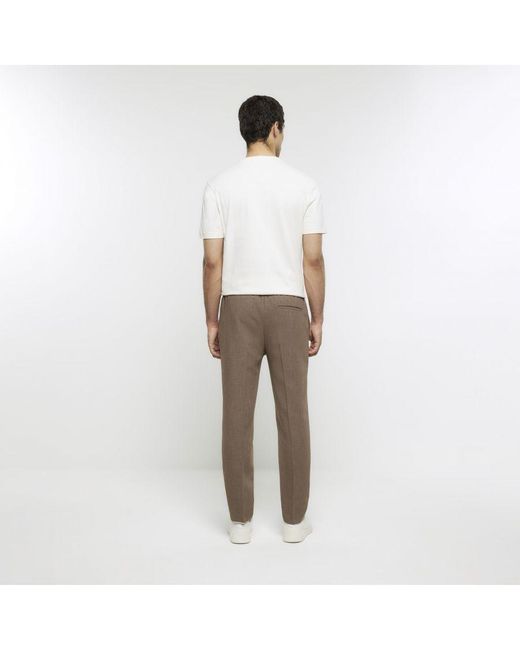 River Island White Tailored Trousers Beige Slim Fit Smart Cotton for men