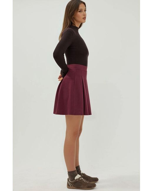 Hiccup Red Pleated Mini Skirt With Zipper Closure
