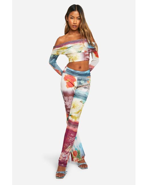 Boohoo Red Bardot Printed Top