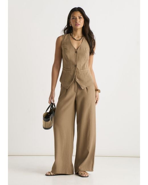 Gini London Natural Tailored Wide Leg Trousers