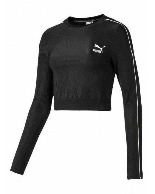 PUMA Black Classics Rib Long Sleeve T-Shirt Top 595196 01